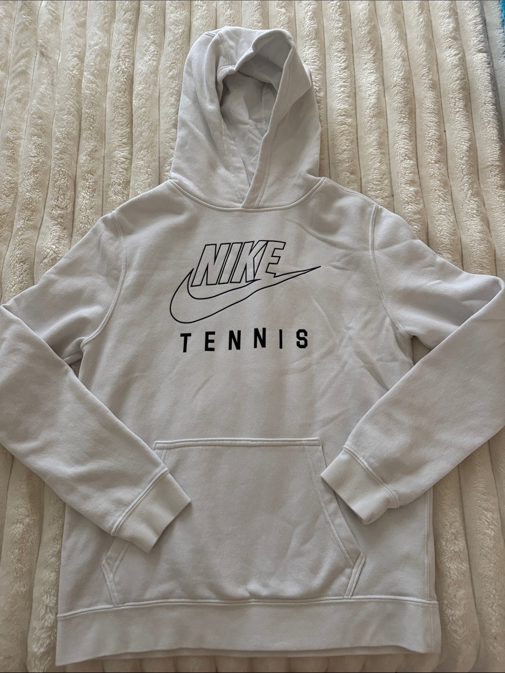 Nike White Hoodie with Black Logo - kids XL